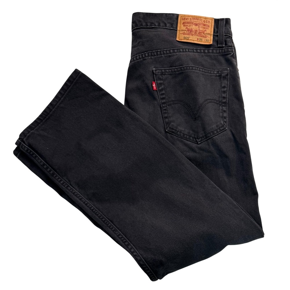 Levi 505 Regular Fit Jeans Mens 36x30 Faded Black Straight Leg Denim